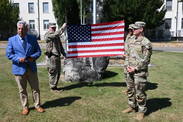 U.S. Army Garrison Stuttgart Director of Emergency Services Ed Otalora presided over the re-enlistment of Staff Sgt. James McGuire on June 30, 2025, at Panzer Kaserne, marking one of several re-enlistment ceremonies he has conducted.
...