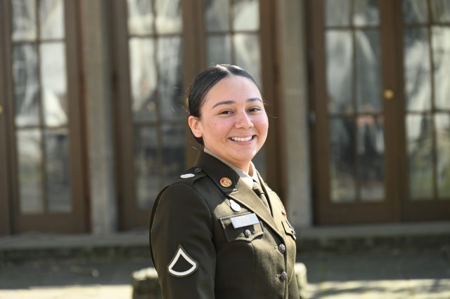 Portrait shot of PFC Cristal Barrera, from USAG Ansbach, who competed in the Best Warrior Competition 2025 in Stuttgart.