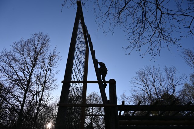 SPC Tyler Shiflet - representing USAG Benelux at the 2025 Installation Management Command-Europe (IMCOM-E) Best Warrior Competition (BWC) during the obstacle course at the U.S. Army Garrison (USAG) Stuttgart's Panzer Range Complex in Boeblingen,...