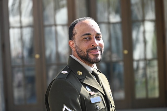 Portrait shot of PFC Andre Lewis, from USAG Bavaria, who competed in the Best Warrior Competition 2025 in Stuttgart.