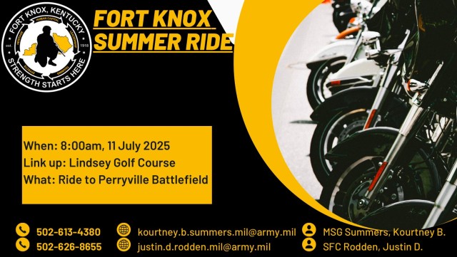 Fort Knox to sponsor second 2025 motorcycle safety ride on July 11