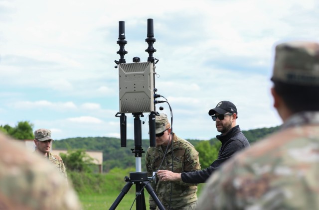 Technical instructor Denis Acosta teaches a group of soldiers assigned to 3rd Infantry Division about counter-unmanned aircraft system and electronic warfare effectiveness.