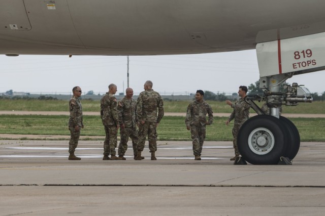 Soldiers assigned to 1st Battalion, 14th Field Artillery Regiment (1-14th FAR), 75th Field Artillery Brigade, loaded onto an airplane for their deployment to Grafenwoehr, Germany, in Fort Sill, Oklahoma, June 28, 2025. 1-14th FAR stands ready to...