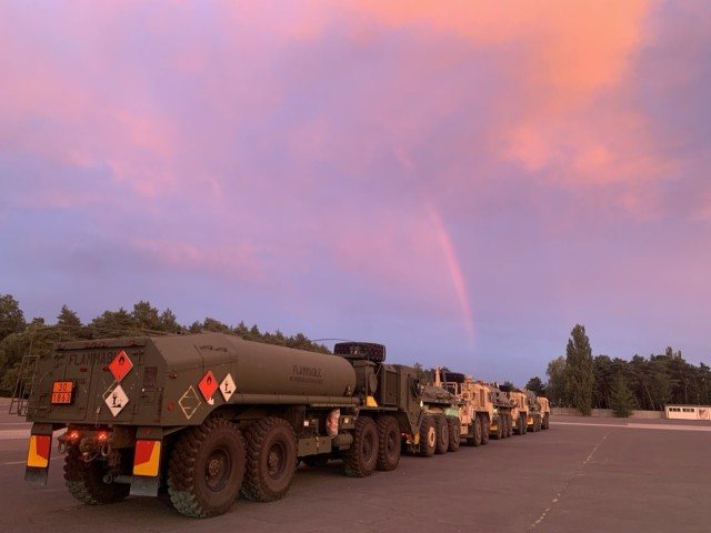 Taken at Swietzko Ammunition Supply Point, Poland. Operation Big Dunnage concludes as a forward support company convoy arrives at the ammunition
supply point, Poland, July 2024.
