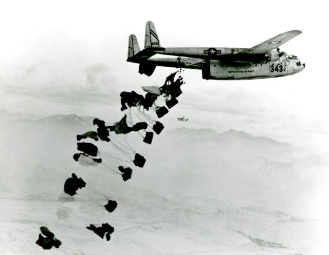 C-119 delivering airdropped supplies in Korea.
