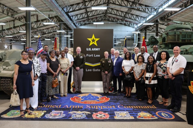 Maj. Gen. Michelle Donahue, commanding general of the Combined Arms Support Command and Fort Lee and Col. Rich Bendelewski, Fort Lee garrison commander stood with Dinwiddie County representatives next to the new signage displaying “Fort Lee,”...