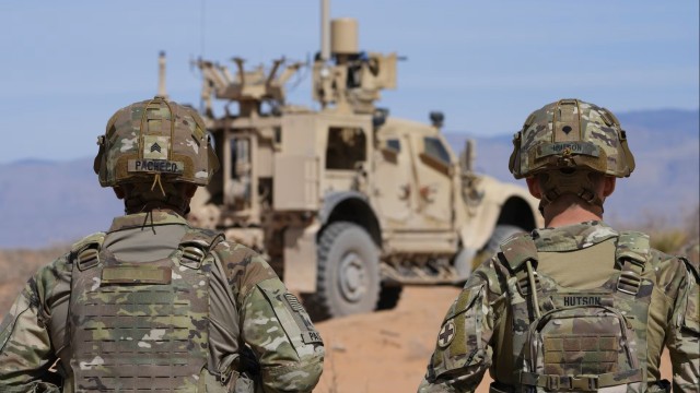 Soldiers from 2-130th Infantry Regiment hone their skills in counter unmanned aircraft systems training at McGregor Range, New Mexico.