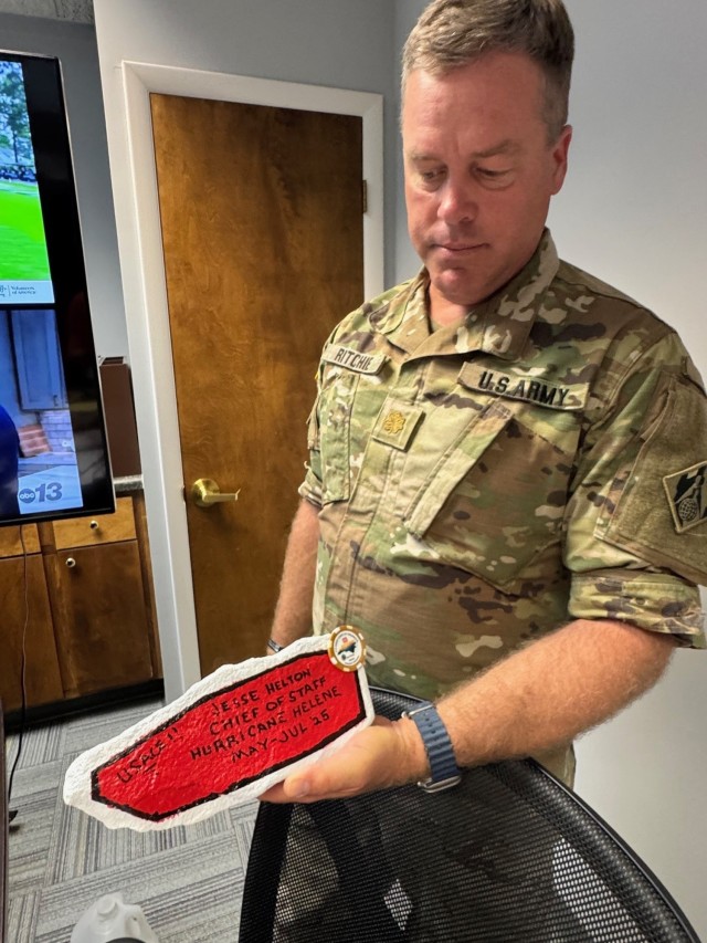 Soldier creates hand-painted mementos for fellow Hurricane Helene relief team members