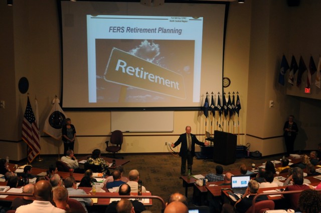 Charles Hudson, chief of staff, 88th Regional Support Command, talks to those attending a retirement training seminar, June 2, in the 88th RSC headquarters auditorium. The seminar is part of Pre-Retirement Planning Training, June 2-4, which is...