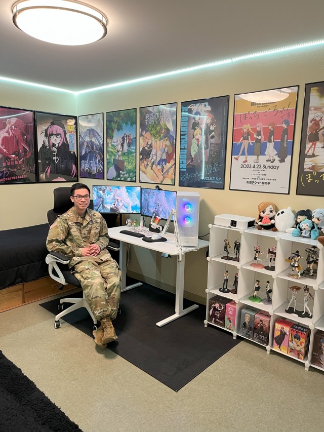 The male Better Opportunities for Single Soldiers (B.O.S.S.) Program Best Barracks Competition winner in his room at Fort Knox, Kentucky, July 15, 2025. Nine Soldiers participated in the competition and a panel of judges scored them on...