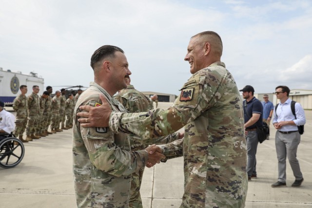 Air Force Gen. Steve Nordhaus, 30th Chief of the National Guard Bureau, and Senior Enlisted Advisor John Raines, SEA to the CNGB, join Texas Gov. Greg Abbott and Air Force Maj. Gen. Thomas Suelzer, the adjutant general of Texas, for an aerial...