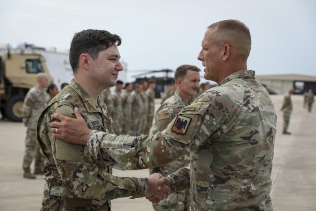 Air Force Gen. Steve Nordhaus, 30th Chief of the National Guard Bureau, and Senior Enlisted Advisor John Raines, SEA to the CNGB, join Texas Gov. Greg Abbott and Air Force Maj. Gen. Thomas Suelzer, the adjutant general of Texas, for an aerial...