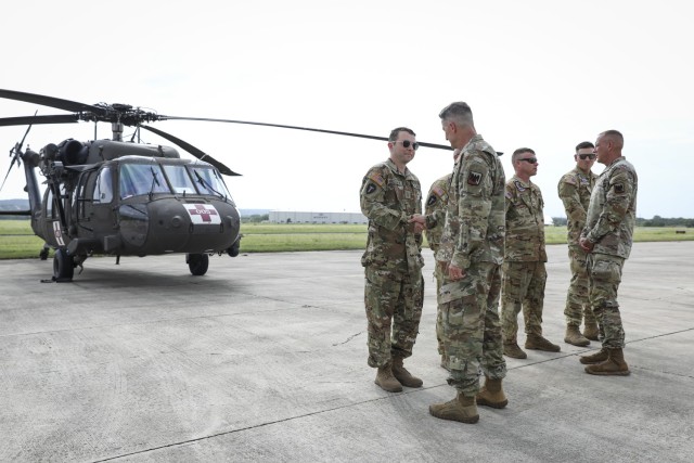 Air Force Gen. Steve Nordhaus, 30th Chief of the National Guard Bureau, and Senior Enlisted Advisor John Raines, SEA to the CNGB, join Texas Gov. Greg Abbott and Air Force Maj. Gen. Thomas Suelzer, the adjutant general of Texas, for an aerial...