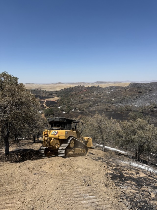 Fort Hunter Liggett dozer constructing fire line during the Madre Fire