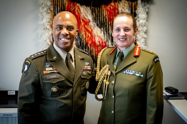 General Clark, commander U.S. Army Pacific receiving a brief from Colonel Lisa Kelliher, Commander of Army Training Group in Waiouru.