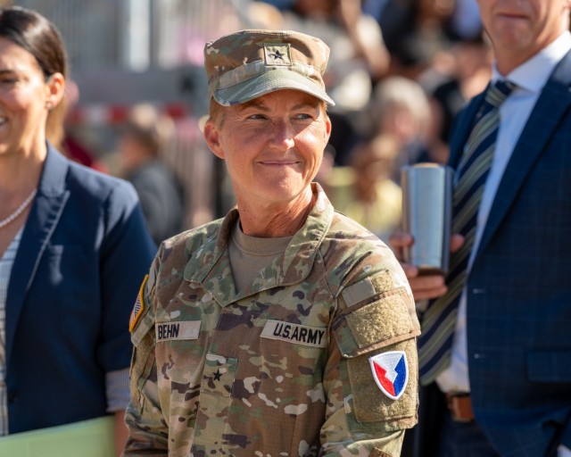 Brig. Gen. Beth A. Behn assumed control of U.S. Army Tank-automotive and Armaments Command during a July 22, 2025, change of command ceremony at the Detroit Arsenal.