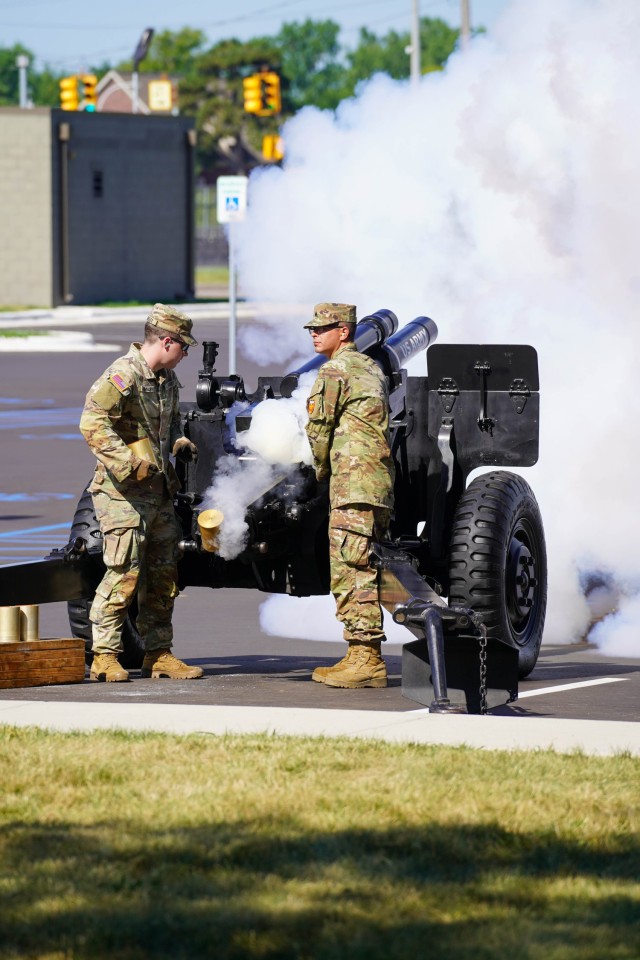 The July 22, 2025, TACOM change of command ceremony included ceremonial cannon fire.