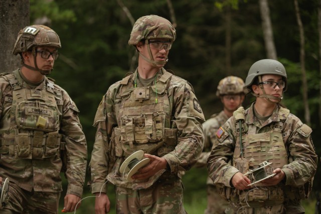 U.S. Army ROTC Cadets Katie Lock, with the Virginia Tech Corps of Cadets, and Cadet Kaden Koby, with the Georgia Military College Corps of Cadets, train in various environments, including land navigation, weapons and demolition familiarization,...