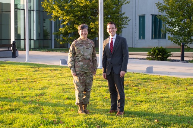 U.S. Army Lt. Gen. Maria B. Barrett welcomes Mr. Brandon Pugh, Principal Cyber Advisor to the Secretary of the Army to the U.S. Army Cyber Command headquarters at Fort Gordon, GA on July 21, 2025, at Fort Gordon, GA.