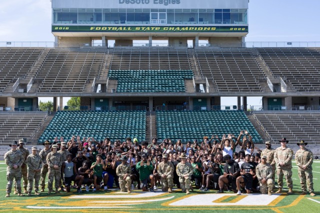 U.S. Army Soldiers from III Armored Corps provide DeSoto High School Football players a basic training style team building exercise in DeSoto, Texas, July 30, 2025. DeSoto High School's football team is known for its strong recent performance,...