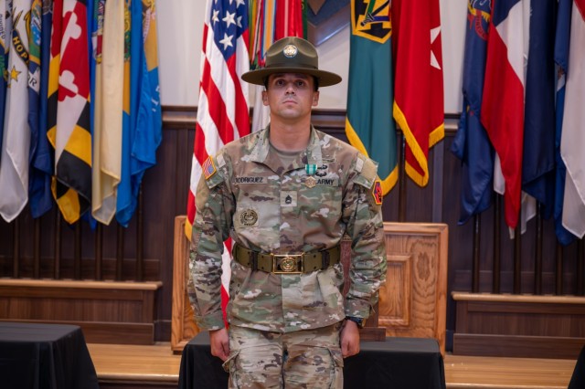 Sgt. 1st Class Gil Rodriguez, a drill sergeant with Company C, 2nd Battalion 10th Infantry Regiment, 3rd Chemical Brigade, is named the 2025 Maneuver Support Center of Excellence Drill Sergeant of the Year during an award ceremony July 30 in...