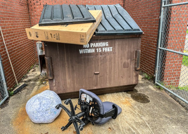 A staged image of illegally dumped bulk trash items at Fort Knox, Kentucky, July 31, 2025. Items were removed and properly disposed of after photo was taken.