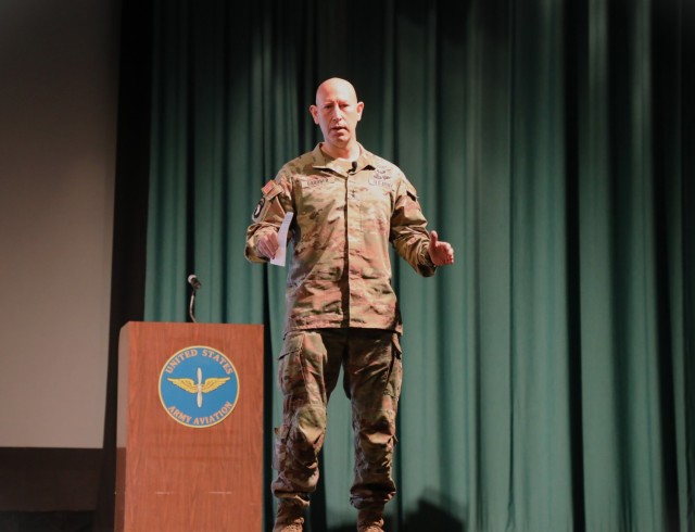 Maj. Gen. David W. Gardner, 101st Airborne Division commander, briefs his update during Aviation Industry Days 2025 event at Fort Rucker, Ala. July 29, 2025. (U.S. Army photo by 2LT Elexia Freas).