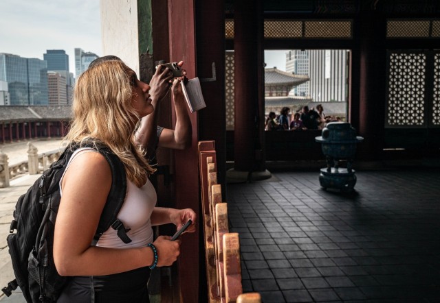U.S. Army Soldiers tour the grounds at Gyeongbokgung Palace in Seoul, Korea, July 31, 2025. Soldiers serving at Camp Casey traveled to Seoul on a trip hosted by Gyeonggi-Do province as part of an effort to welcome service-members who have recently...