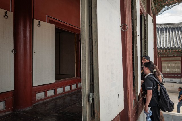 U.S. Army Staff Sgt. Migeul Bermejo, an infantryman assigned to U.S. Army Garrison Casey, tours the grounds at Gyeongbokgung Palace in Seoul, Korea, July 31, 2025. Soldiers serving at Camp Casey were Soldiers serving at Camp Casey traveled to...