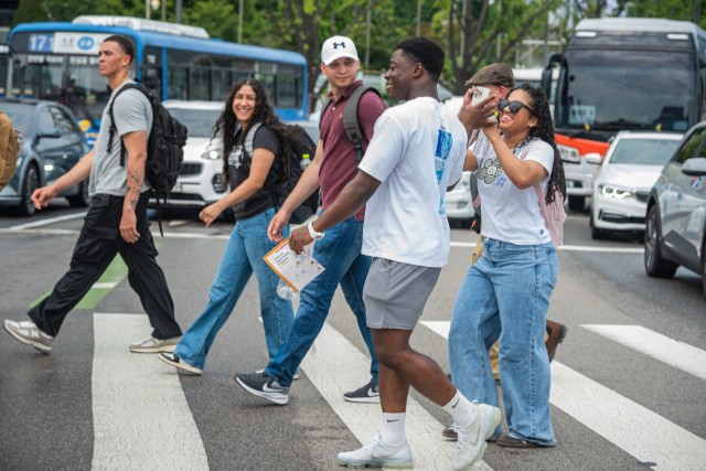 U.S. Soldiers assigned to the 55th Military Police Company, 210th Field Artillery Brigade and U.S. Army Garrison Yongsan-Casey receive a newcomers tour in Seoul, South Korea, July 31, 2025. The tour, hosted by the U.S. Army Garrison Casey...