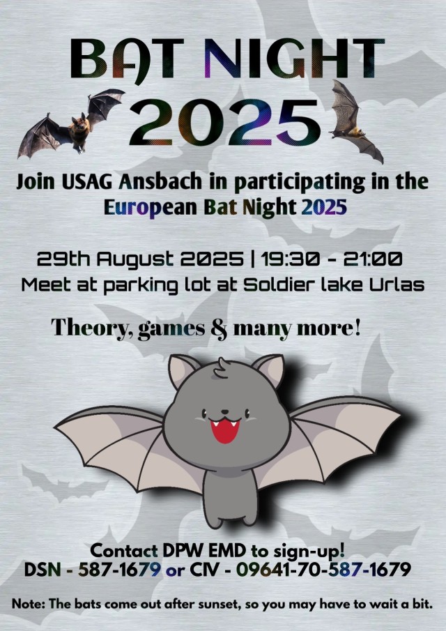 USAG Ansbach Environmental Division hosts Bat Night to educate people about the significance of bats and their function in ecosystems.