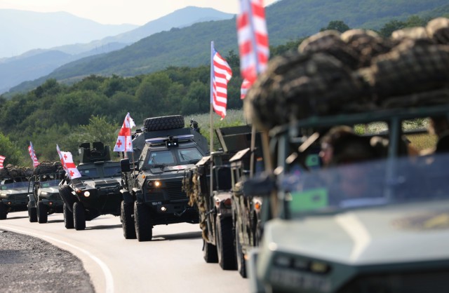U.S. Army Soldiers with 1st Squadron, 91st Cavalry Regiment, 173rd Airborne Brigade, conduct convoy operations with the Georgian Army from  Senaki Training Area to Vanziani Training Area July 26, 2025, during Agile Spirit 25. Agile Spirit 25...