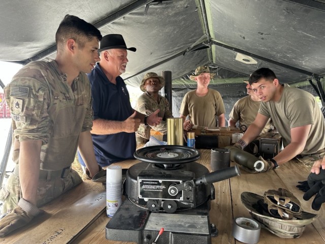PHILIPPINES (May 2025) – Mr. Tim Pelfrey, a Quality Assurance Specialist (Ammunition Surveillance) with Joint Munitions Command, instructs Soldiers from the 205th Modular Ordnance Detachment on proper munitions inspection procedures during...
