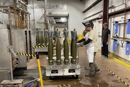 Employees manufacture the M795 at the Camden facility in Camden, Arkansas on April 22, 2025.