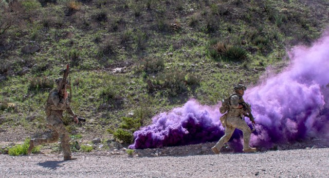 Soldiers from 1st Armored Division during a 72-hour Force-on-Force Exercise in support of a multiweek test of the Army’s Next Generation Squad Weapon at Fort Bliss, Texas.