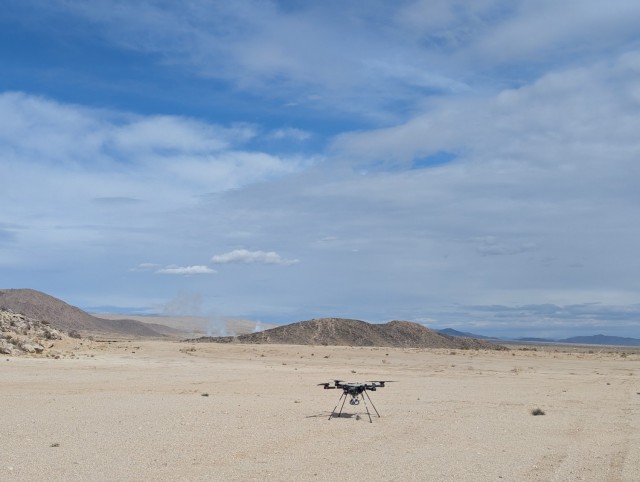 1st Brigade Combat Team, 1st Armored Division experiments with an unmanned aerial system during Project Convergence Capstone 5 at Fort Irwin, California. Army researchers are aiming to deliver aided target recognition to UAS, speeding up squad...