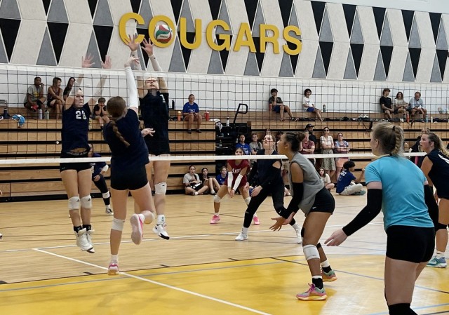 VICENZA, Italy – Girls mixed teams participate in the tournament held at the Villaggio High School gym that concluded the annual DoDEA Europe Volleyball camp Aug. 9, 2025.