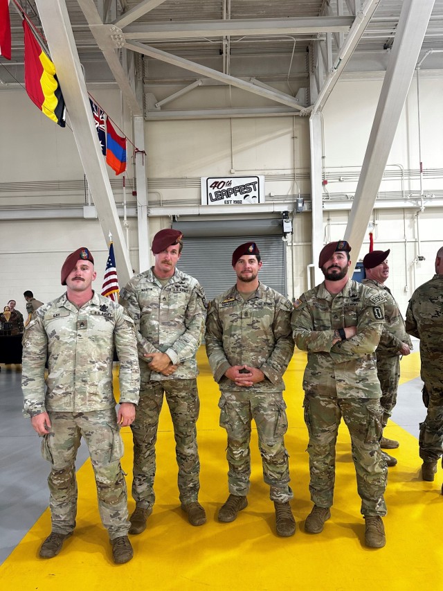 (From the left) Staff Sgt. Harrison Gay, Staff Sgt. Christopher Martin, 1st Sgt. Drew Hawley and Staff Sgt. Avery Myers