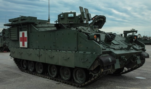 An M1285 Medical Treatment AMPV with the OCWS turret assigned to 3rd Battalion, 69th Armor Regiment, 1st Armored Brigade Combat Team, 3rd Infantry Division at Fort Stewart, Georgia