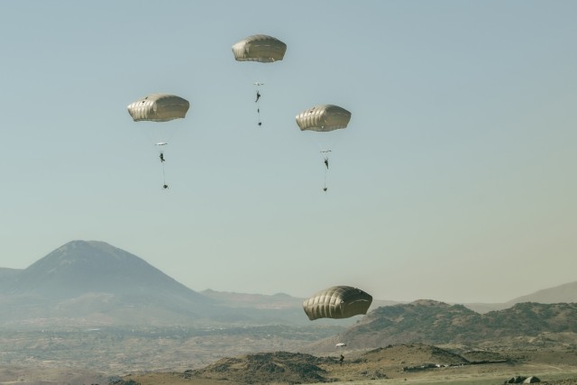U.S. Army paratroopers assigned to the 173rd Airborne Brigade conduct a joint airborne operation for Agile Spirit 25 Incirlik Air Base, Türkiye, July 21, 2025. The operation marked the start of Agile Spirit 25, with approximately 340 paratroopers...