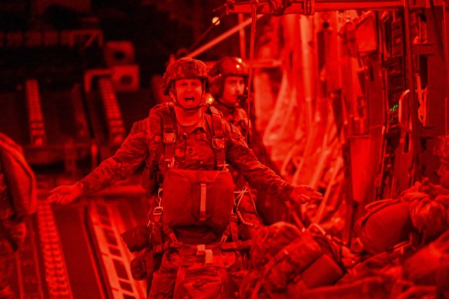 A U.S. Soldier prepares to participate in a personnel drop from a C-17 Globemaster in support of Exercise Talisman Sabre 2025 near Queensland, Australia, July 13, 2025. The bilateral exercise reflects the close military relationship between...