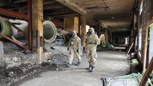Army National Guard Soldiers assigned to the 430th EOD Company, part of the North Carolina Army National Guard, and the 1108th EOD Company, New York Army National Guard, conduct Explosive Ordnance Disposal under Chemical and Biological conditions...