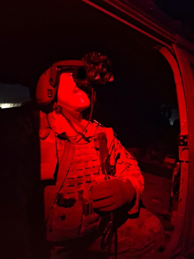Soldiers conduct test flights of the Binocular Night Vision Device-Fused during a night mission. The BNVD-F integrates both image intensifiers and a thermal imaging sensor. Combining the power of thermal imaging with traditional night vision...