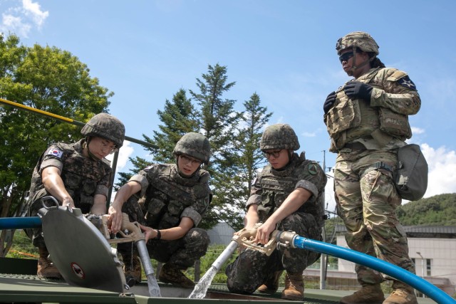 U.S. Army Soldiers assigned to Company A, 194 Division Sustainment Support Battalion, 2d Infantry Division Sustainment Brigade, 2d Infantry Division/ROK-U.S. Combined Division, and Republic of Korea soldiers assigned to 1113 Engineer Group,...