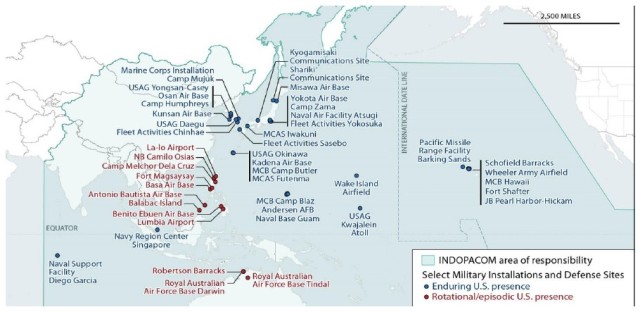Figure 4. INDOPAC Areas of Responsibility showing U.S. bases