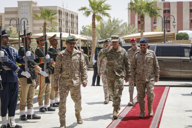Air Force Gen. Steve Nordhaus, chief, National Guard Bureau, joins Gen. Fayyad Al-Ruwaili, chief of general staff, Saudi Arabian Armed Forces; Army Maj. Gen. Thomas Mancino, Oklahoma’s adjutant general; Army Brig. Gen. Lawrence Muennich,...