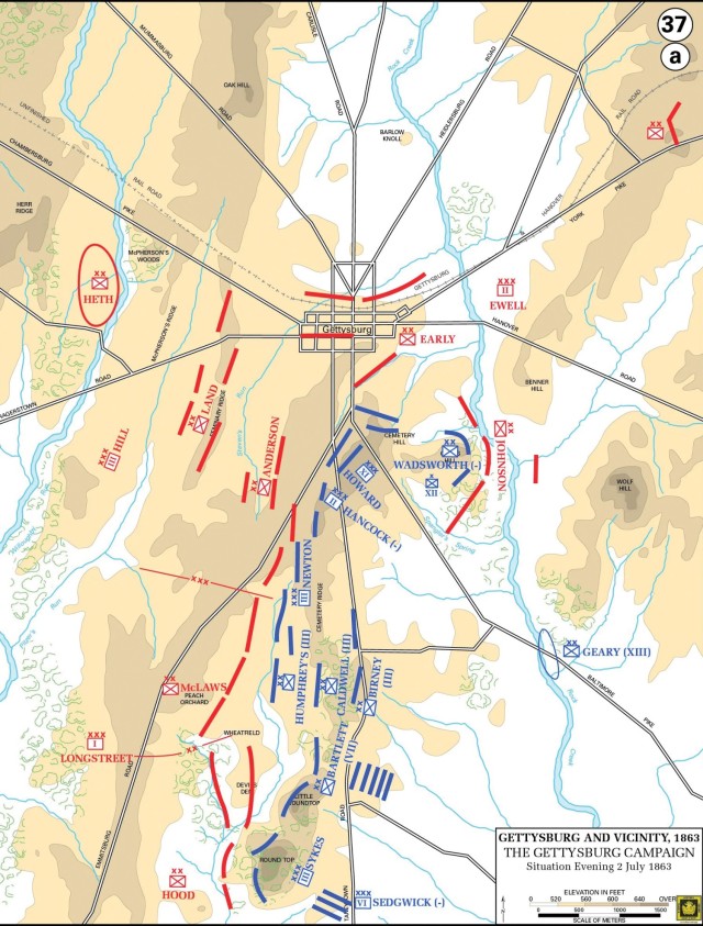 Gettysburg and Vicinity, Situation the Evening of 2 July 1863 
(Map courtesy of the U.S. Military Academy’s Department of History)