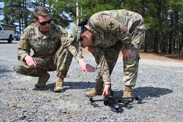 Soldiers assigned to the New Jersey National Guard's 2nd Battalion, 254th Regiment, train with small, unmanned aircraft.