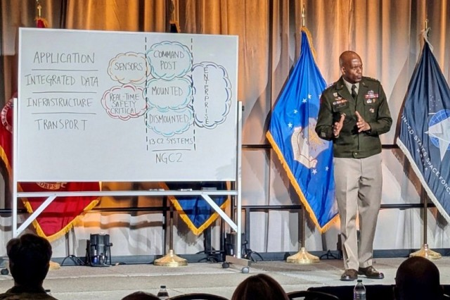 Lt. Gen. Jeth Rey, deputy chief of staff, G-6, Pentagon, unveiled the next generation command and control acceleration plan, detailing a 30-month sprint to modernize Army systems starting October 2025, during an event in Augusta, Georgia, Aug. 21,...