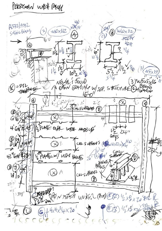 Original sketch of the components of what was to become the new wash rack at the U.S. Army Aberdeen Test Center's Perryman wash rack.